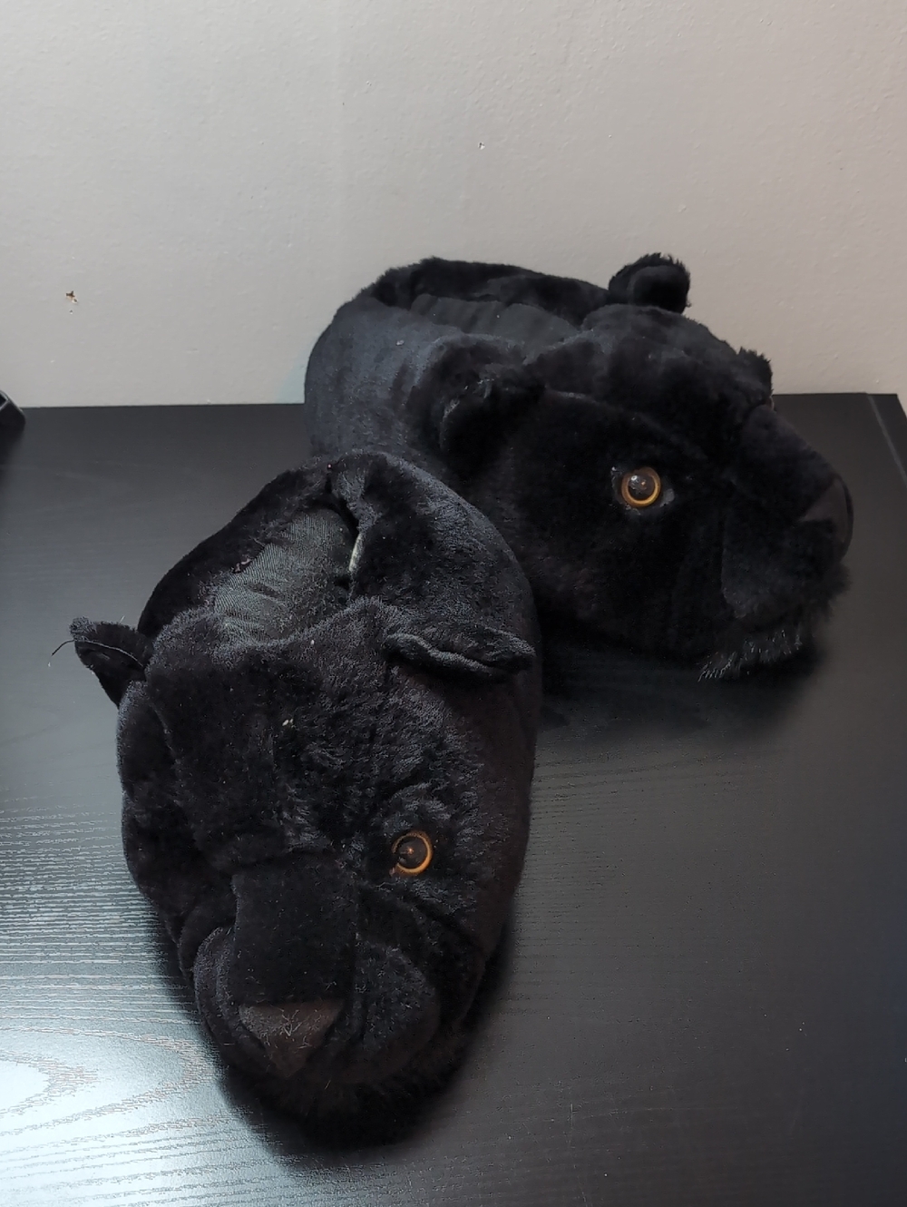 Vintage Plush 3D Panther Cat Head Slippers Size Large 11-12 Women's